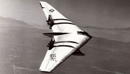 The YRB-49A long-range reconnaissance prototype. Note the reconfiguration of two of its six engines to nacelles beneath the wing.  