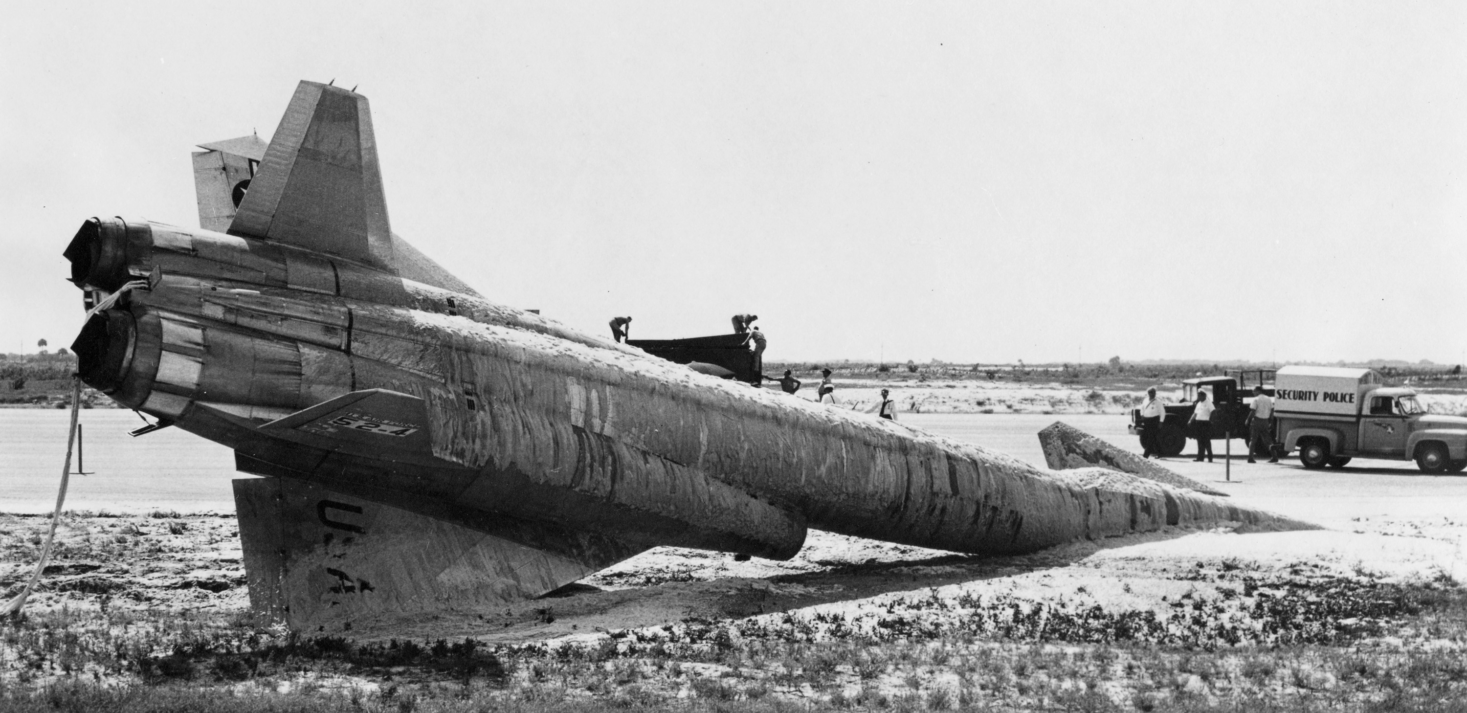 Flights out of the Air Force Missile Test Center at Cape Canaveral had their share of X-10 mishaps just like the flights out of Edwards.  X-10 number 52-4 performed an uncontrolled landing on the Skid Strip.